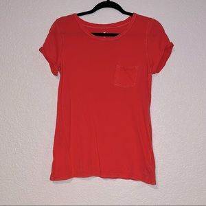 American Eagle Small Red Short Sleeve Pocket Tee with Rolled Sleeves